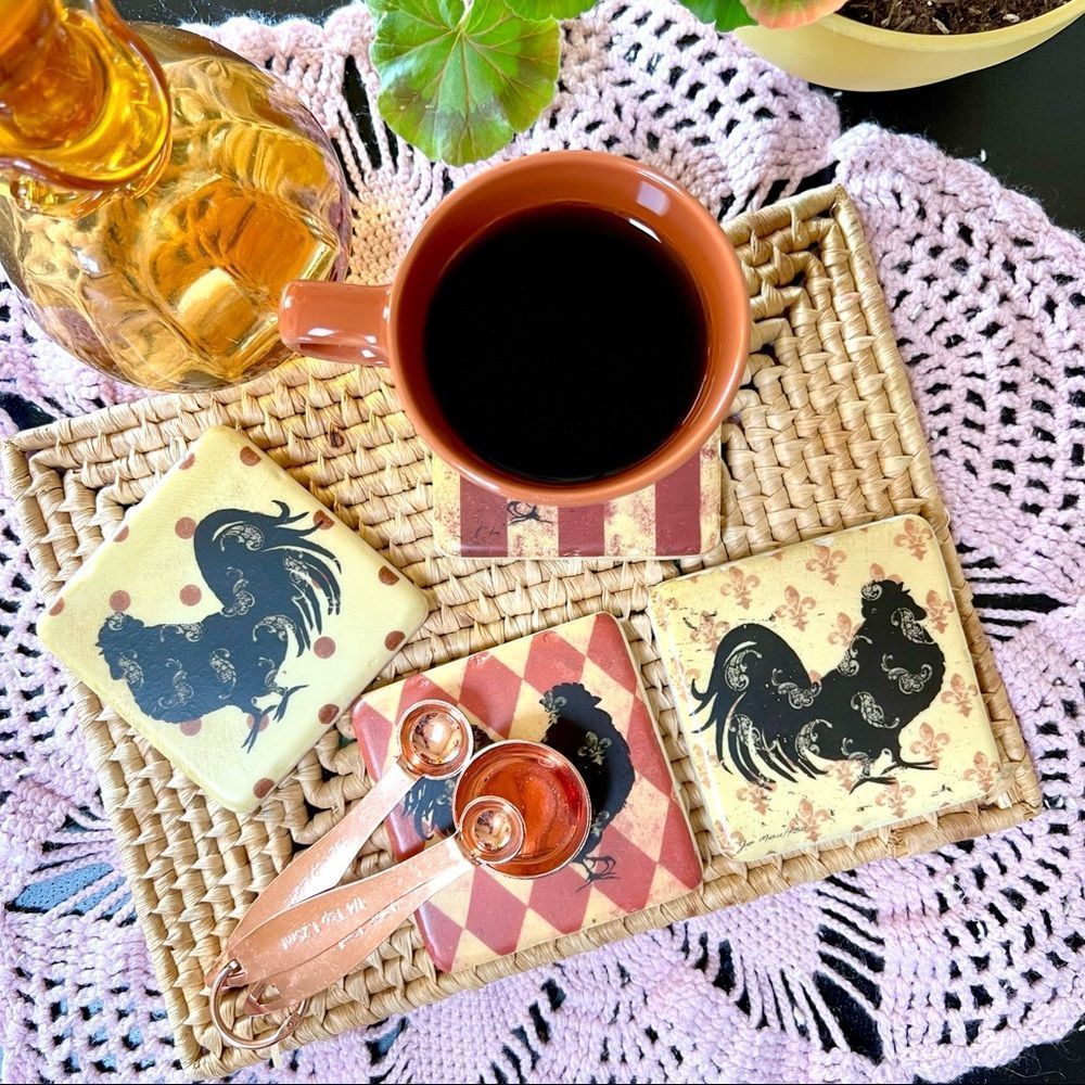Vintage Retro Farmhouse Jo Moulton Rooster Farm Country Coaster Set Of 4 - Picture 3 of 11